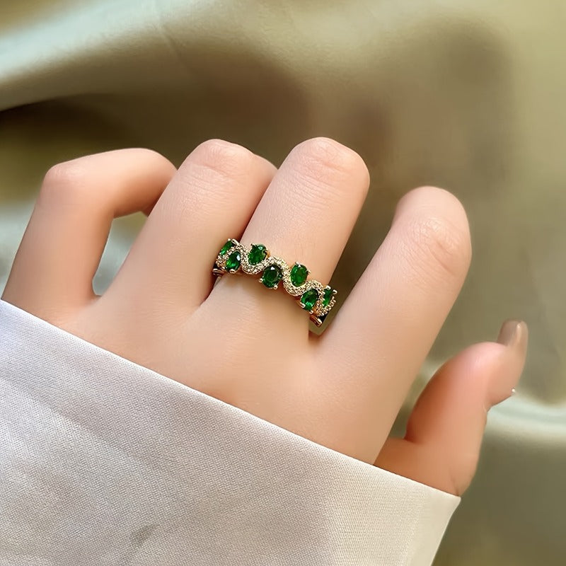 Anillo Abierto Esmeralda Brillante Calira | Oro