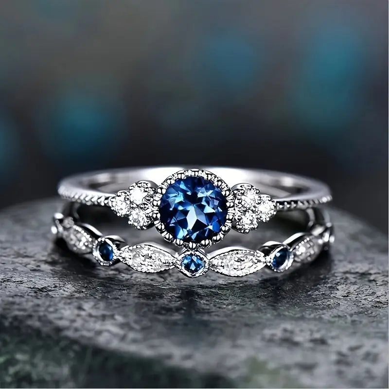 Set de Anillos Corona Sapphriel | Oro Blanco