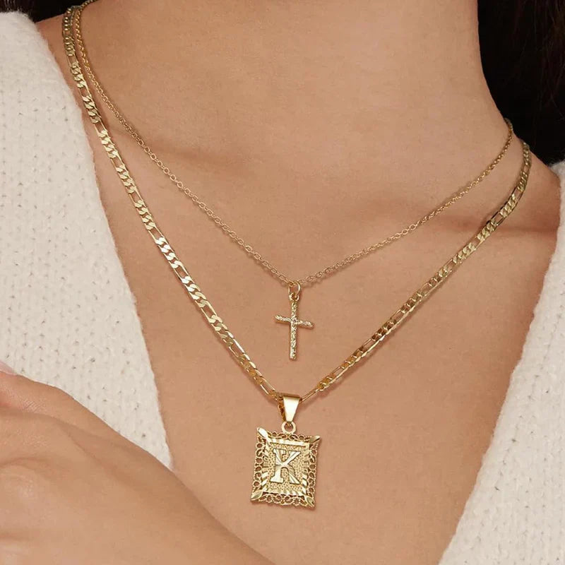 Set Collar Cruz con Inicial | Oro