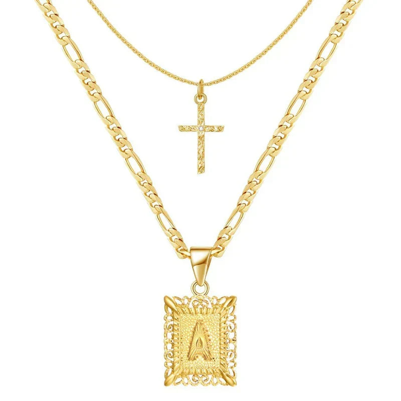 Set Collar Cruz con Inicial | Oro