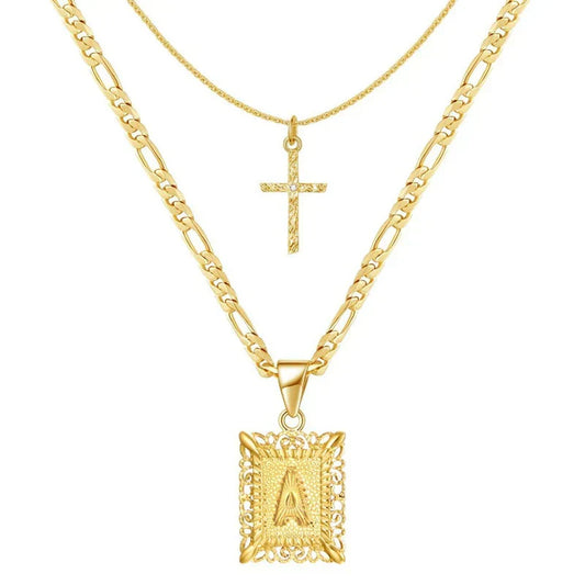 Set Collar Cruz con Inicial | Oro
