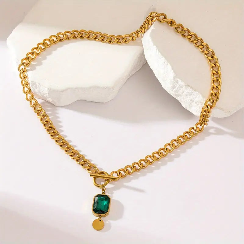 Collar Cadena Gruesa con Esmeralda | Oro