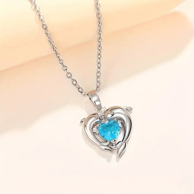 Collar Gemelos Corazón Oceánico | Oro Blanco