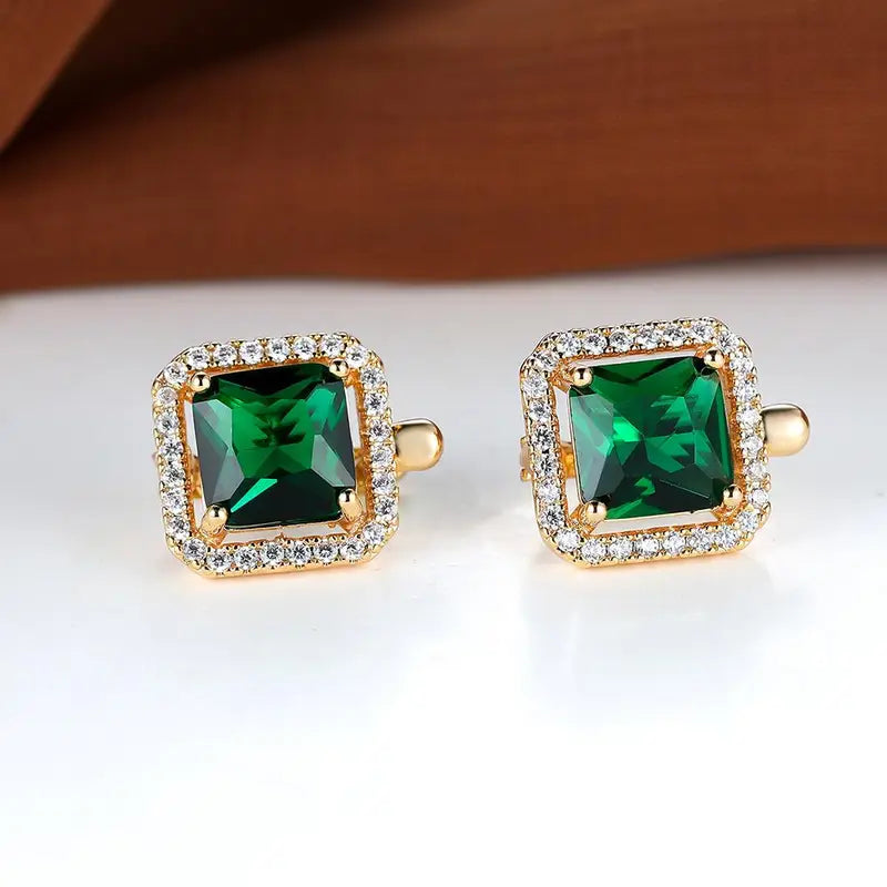 Pendientes Circonia Cuadrada Verde Dorada | Oro