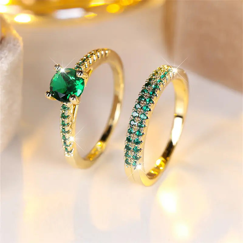 Set Dúo de Anillos Esmeralda Serena | Oro