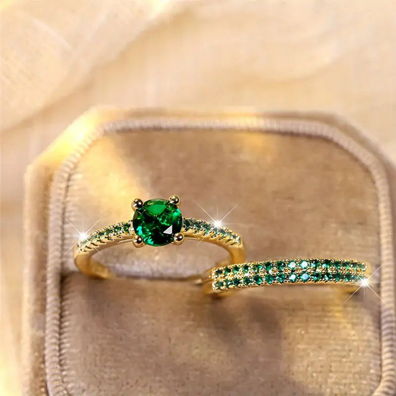 Set Dúo de Anillos Esmeralda Serena | Oro