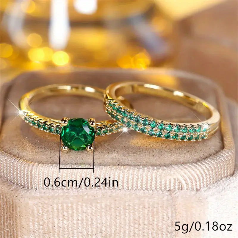 Set Dúo de Anillos Esmeralda Serena | Oro