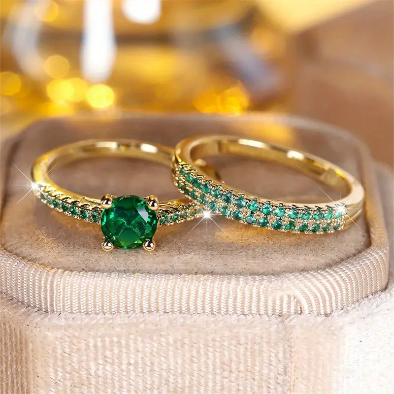 Set Dúo de Anillos Esmeralda Serena | Oro