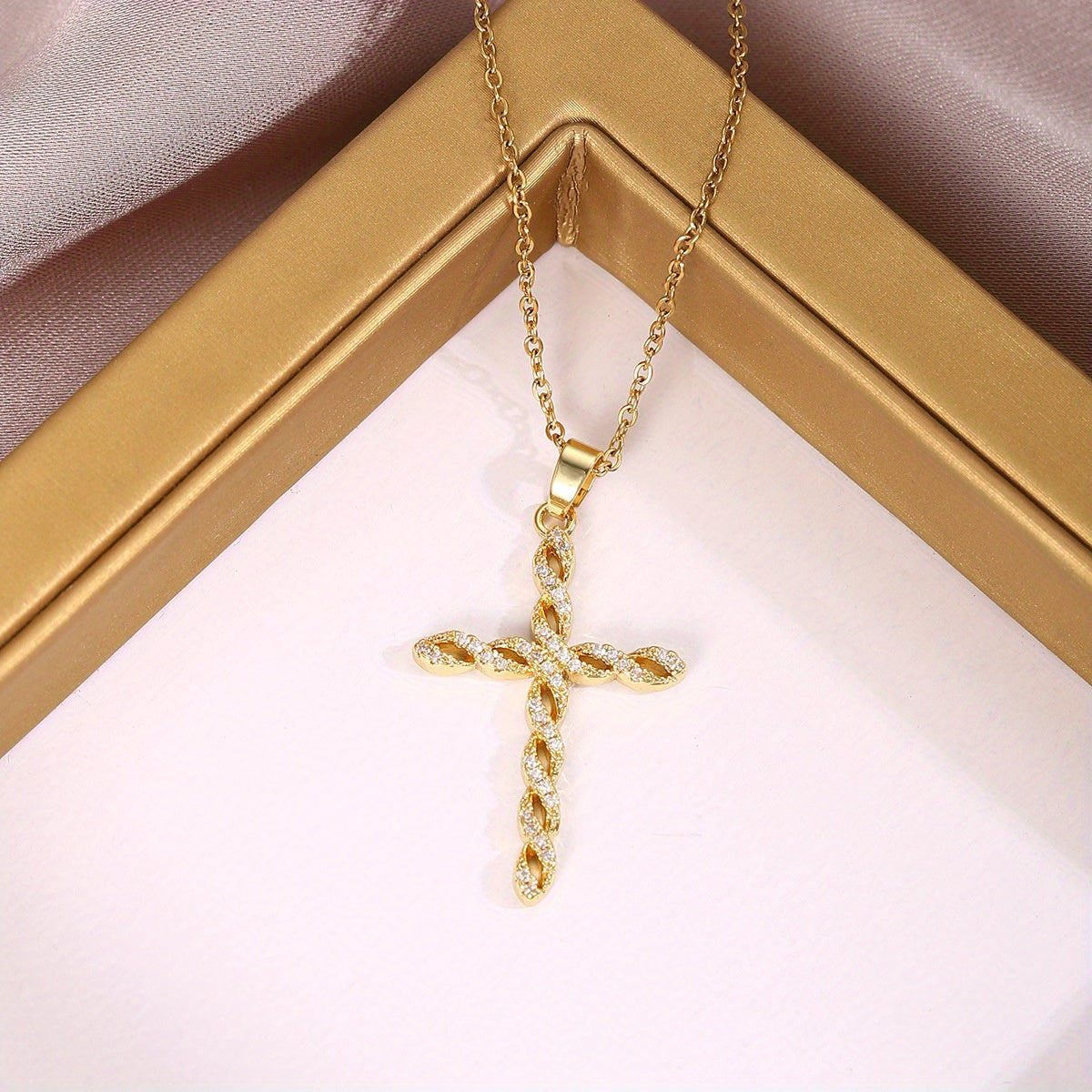 Collar Cruz con Cristal | Oro