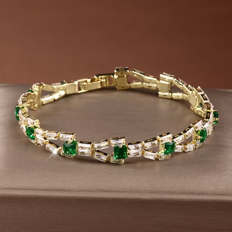 Pulsera de Tenis Verde Link | Oro