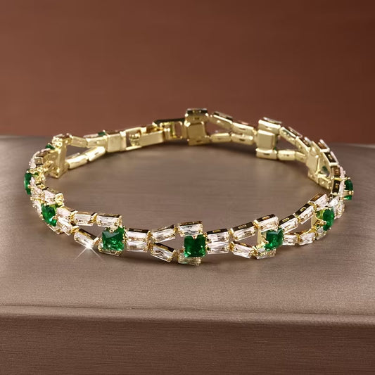 Pulsera de Tenis Verde Link | Oro