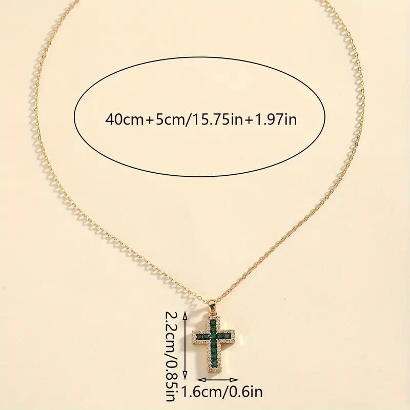Collar Colgante Cruz Esmeralda Soléne | Oro