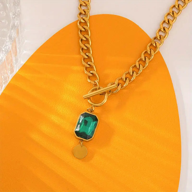 Collar Cadena Gruesa con Esmeralda | Oro
