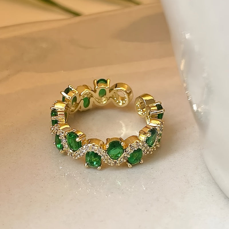 Anillo Abierto Esmeralda Brillante Calira | Oro