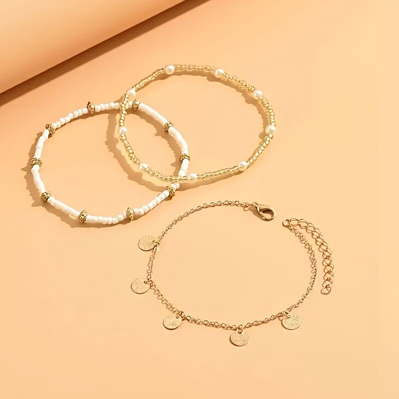 Set 3 Tobilleras por Capas Coastal Charm | Oro