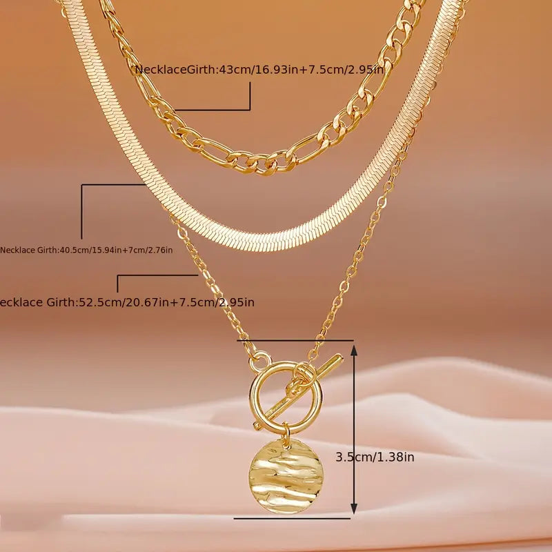 Collar Moneda Texturizada por Capas Savira | Oro