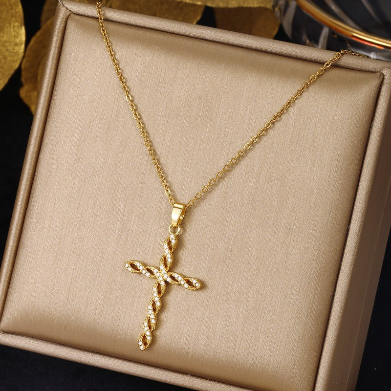 Collar Cruz con Cristal | Oro