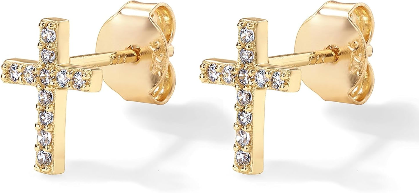 Pendientes Studs Cruz Pavé | Oro
