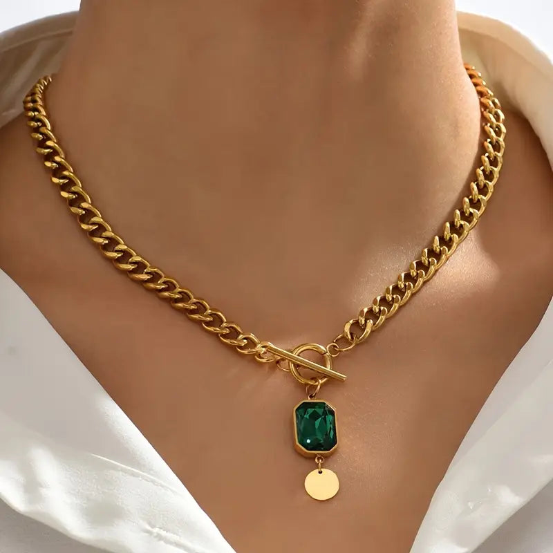 Collar Cadena Gruesa con Esmeralda | Oro