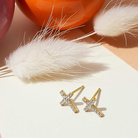 Pendientes Studs Cruz Pavé | Oro