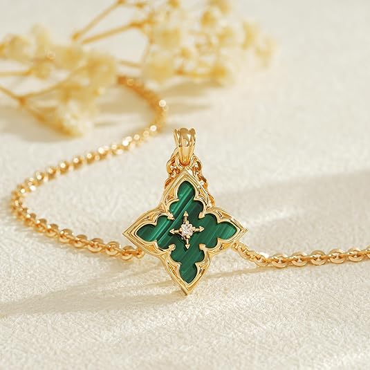 Collar Colgante Trébol Esmeralda | Oro
