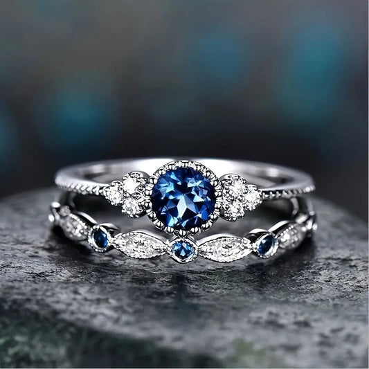 Set de Anillos Corona Sapphriel | Oro Blanco