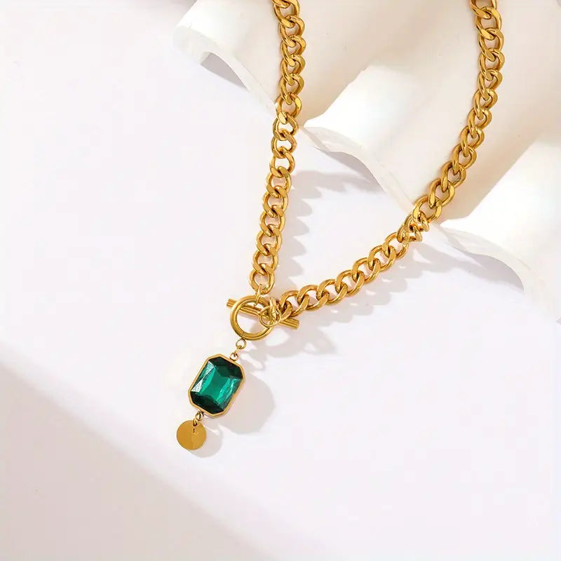 Collar Cadena Gruesa con Esmeralda | Oro
