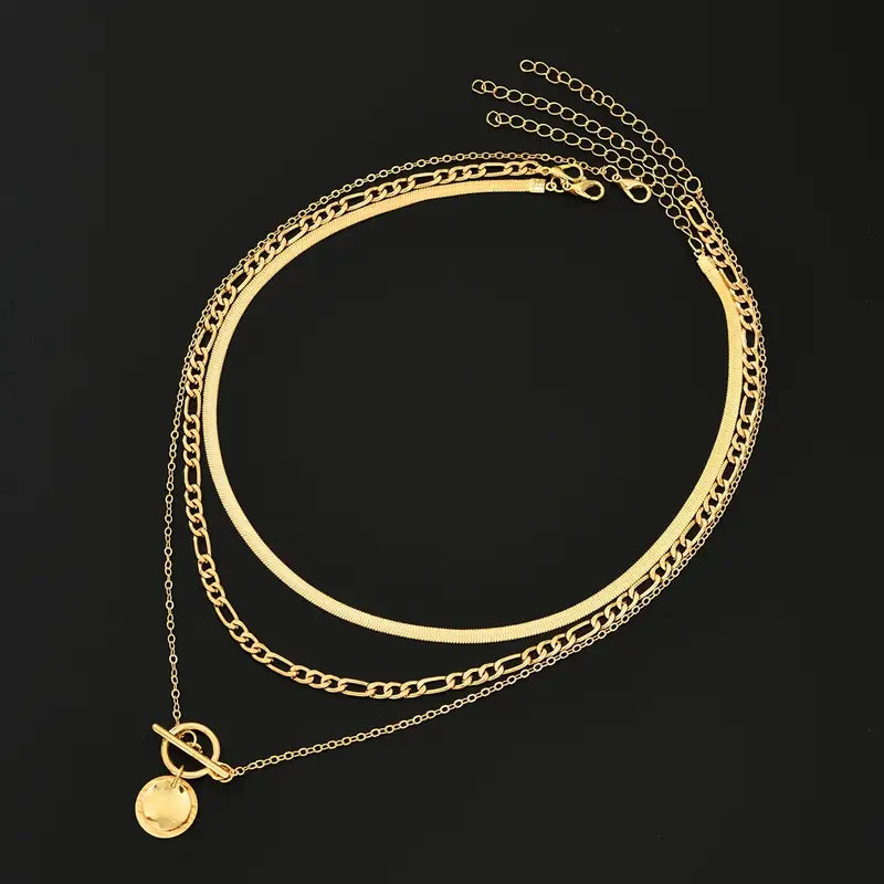 Collar Moneda Texturizada por Capas Savira | Oro