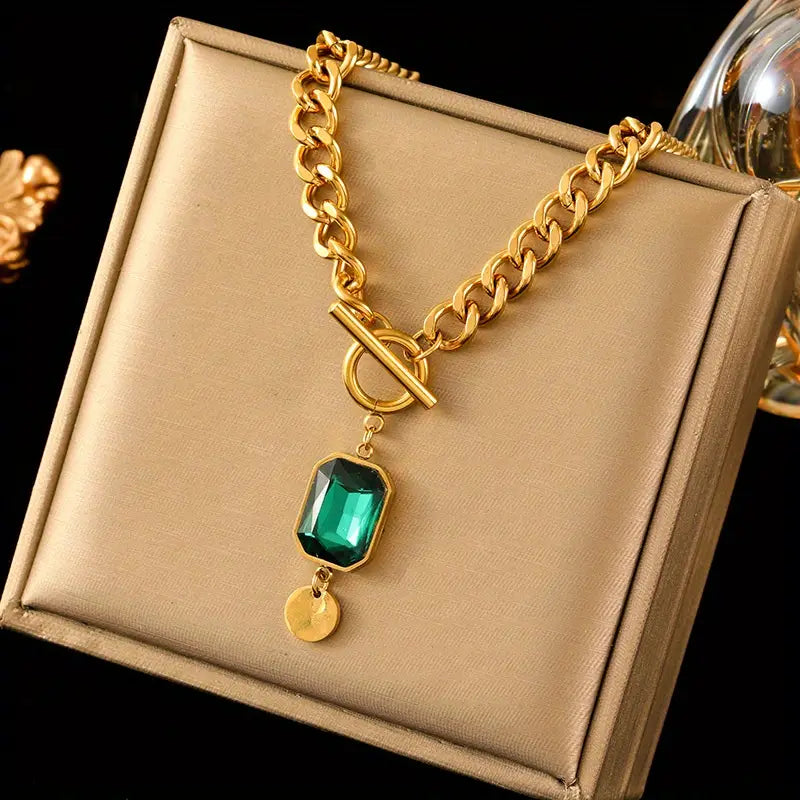 Collar Cadena Gruesa con Esmeralda | Oro