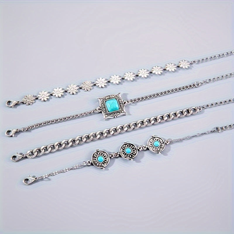 Set Pulseras Capas Piedra Cielo | Oro Blanco