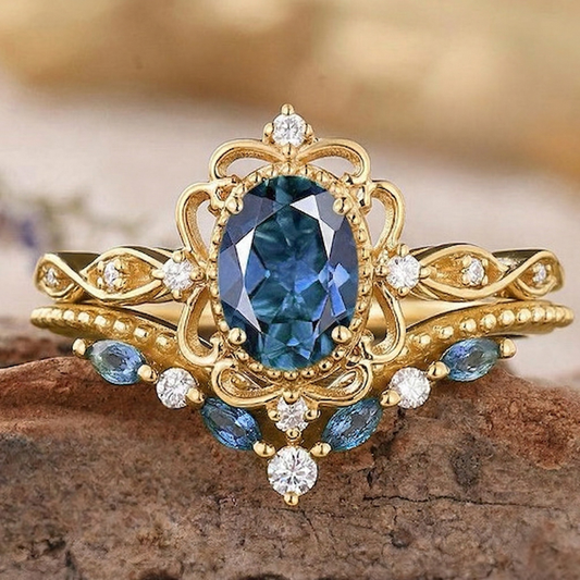 Set de Anillos Corona Azelia Zafiro | Oro