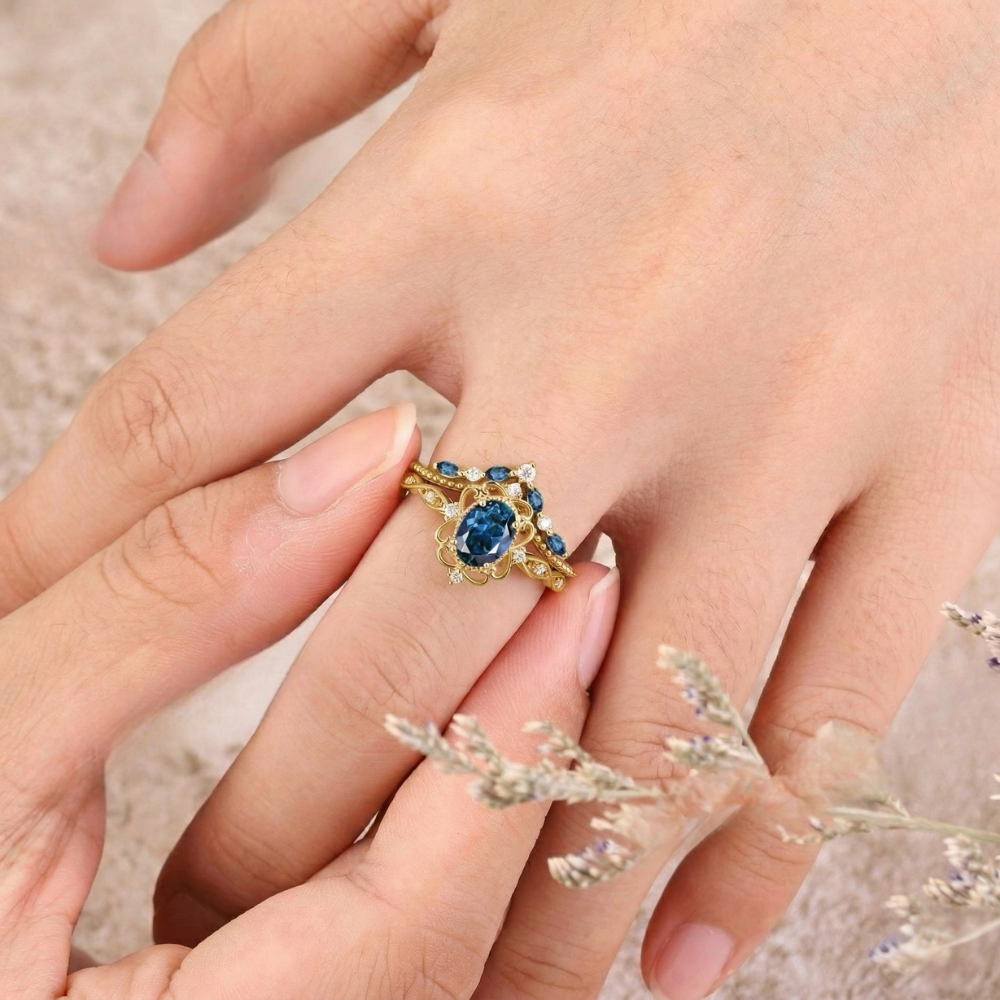 Set de Anillos Corona Azelia Zafiro | Oro