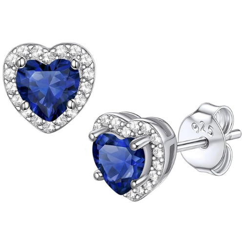 Pendientes Studs Corazón Zafiro | Oro Blanco