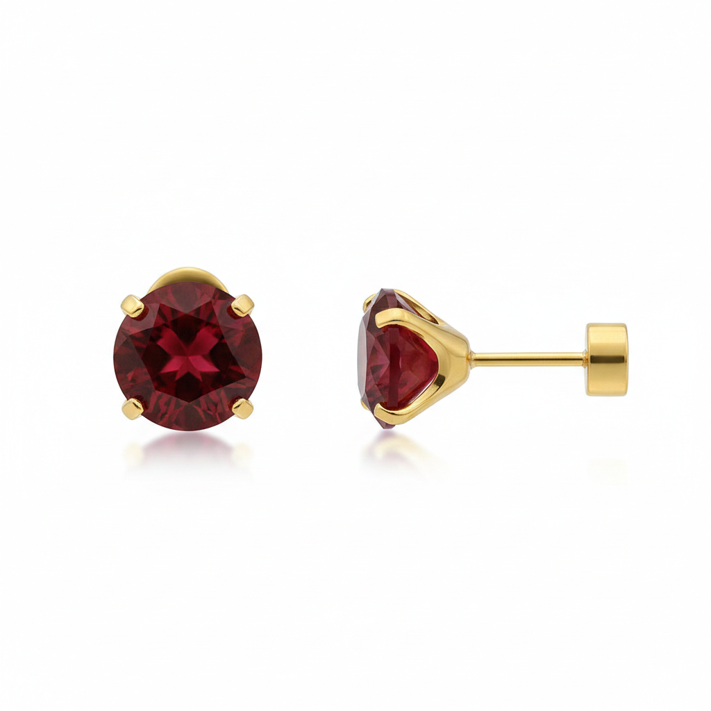 Pendientes Studs Redondos de Rubí | Oro