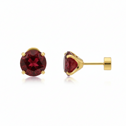 Pendientes Studs Redondos de Rubí | Oro