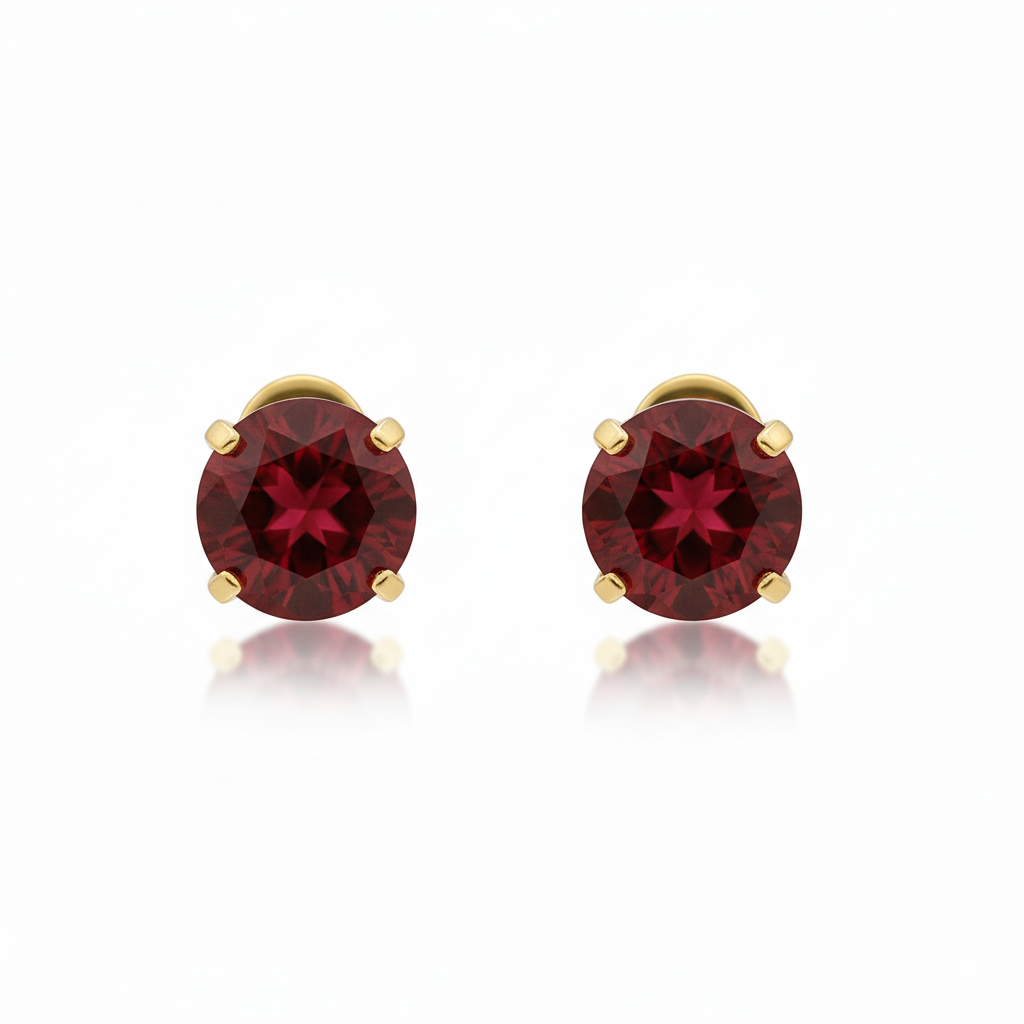 Pendientes Studs Redondos de Rubí | Oro