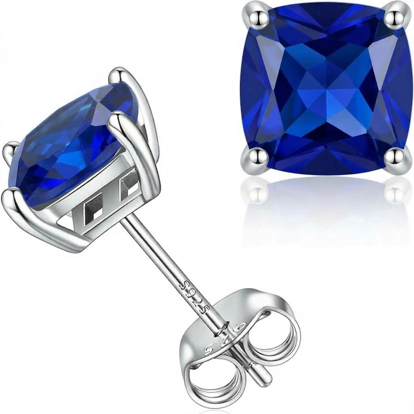 Pendientes Studs Zafiro Corte Princesa | Oro Blanco