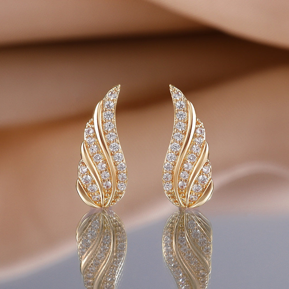 Pendientes Hoja Moderna Pavé | Oro