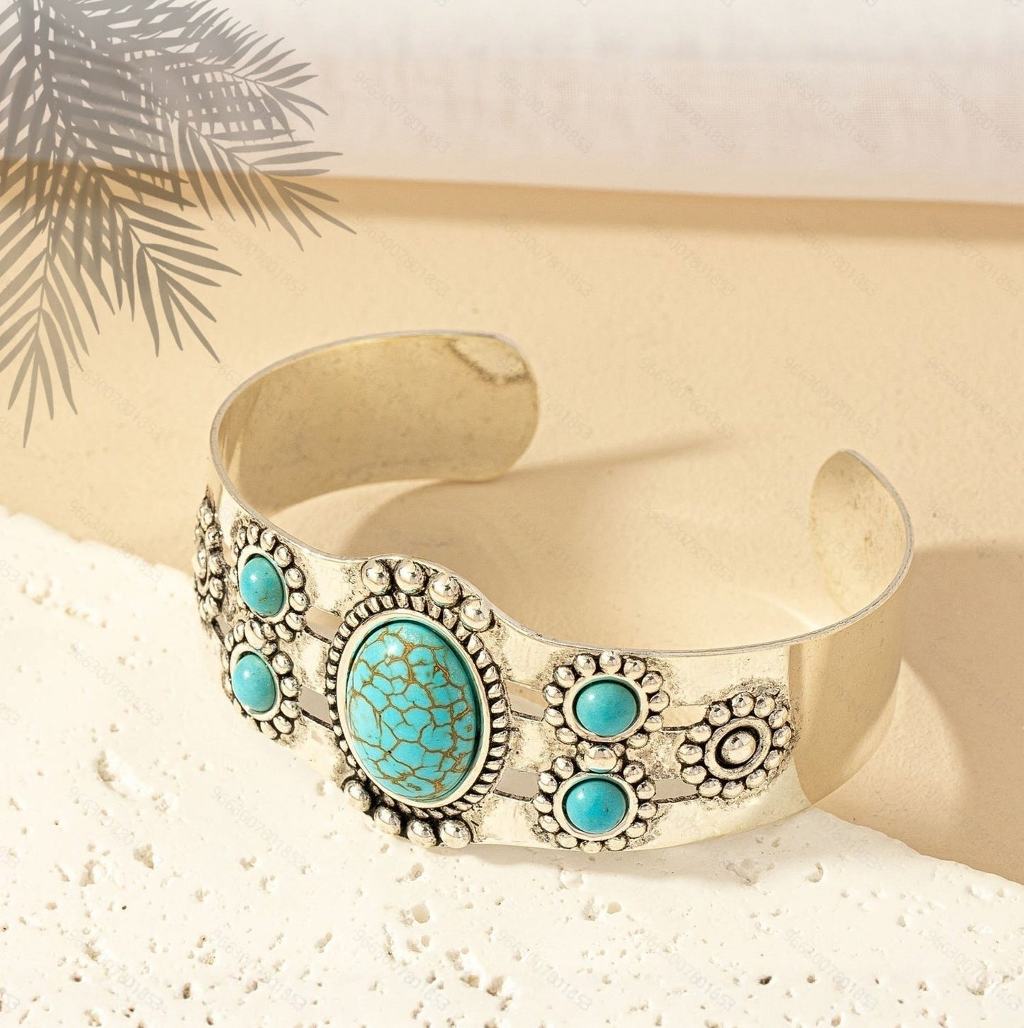 Pulsera Cuff Turquesa Seren | Oro Blanco