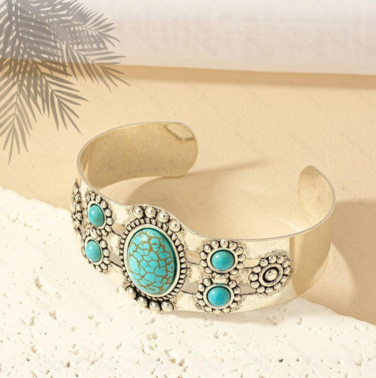 Pulsera Cuff Turquesa Seren | Oro Blanco