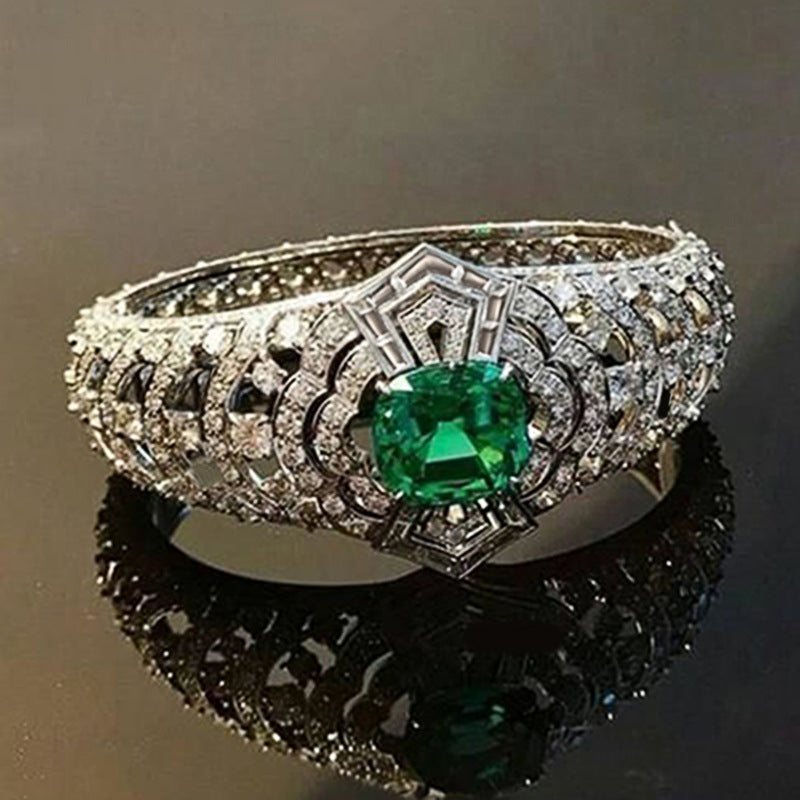 Anillo Art Déco Esmeralda | Oro Blanco