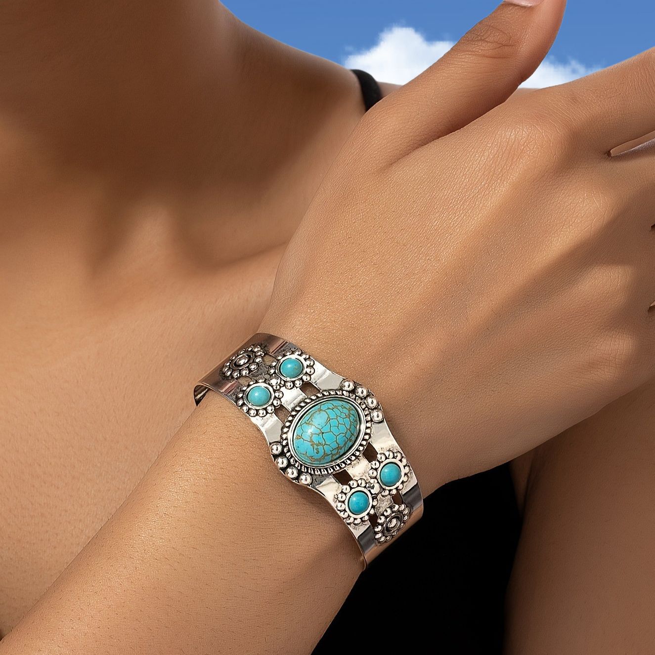 Pulsera Cuff Turquesa Seren | Oro Blanco