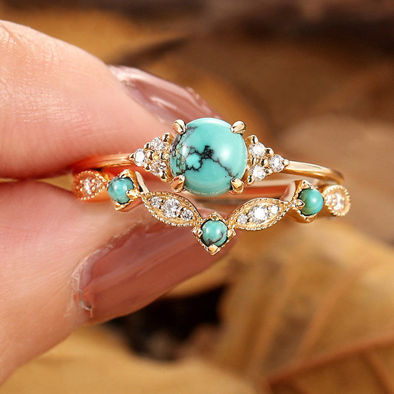 Set de Anillos Corona Turquesa Aureva | Oro