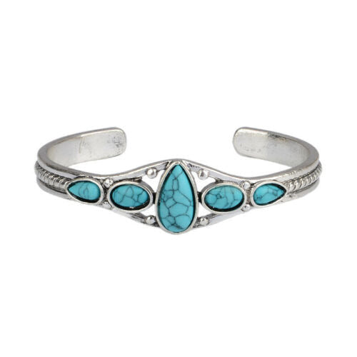 Pulsera Abierta Lágrima Turquesa | Oro Blanco