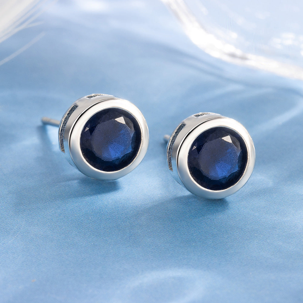 Pendientes Studs Bisel Zafiro | Oro Blanco