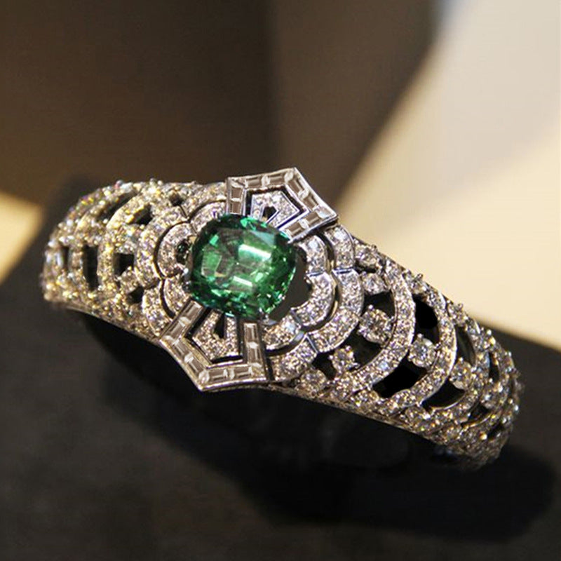 Anillo Art Déco Esmeralda | Oro Blanco