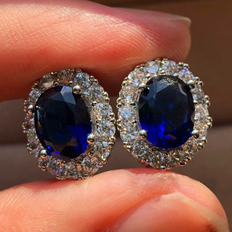 Pendientes Studs Zafiro Blanco Ovalado | Oro Blanco