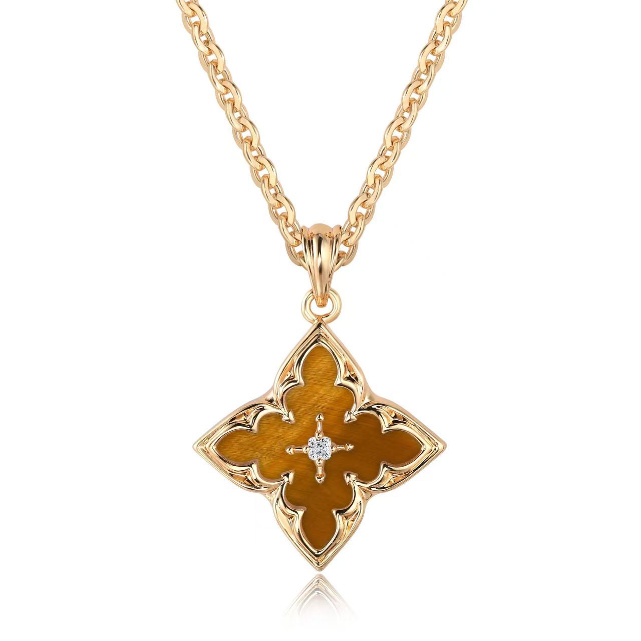 Collar Colgante Trébol Marrón | Oro