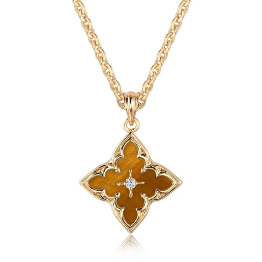 Collar Colgante Trébol Marrón | Oro