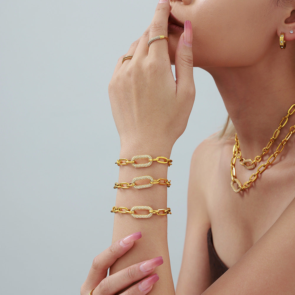 Set Joya Cadena Gruesa Pavé | Oro